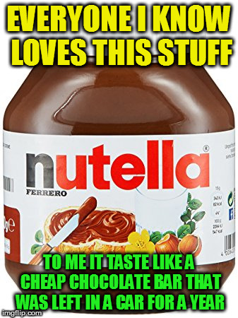 EVERYONE I KNOW LOVES THIS STUFF TO ME IT TASTE LIKE A CHEAP CHOCOLATE BAR THAT WAS LEFT IN A CAR FOR A YEAR | made w/ Imgflip meme maker