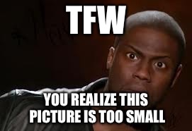 Kevin Hart | TFW; YOU REALIZE THIS PICTURE IS TOO SMALL | image tagged in memes,kevin hart the hell | made w/ Imgflip meme maker