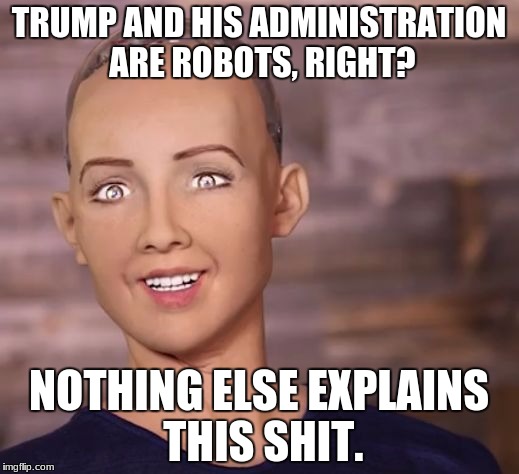 If we are indeed living in a simulation, this level of evil can only come from those without souls | TRUMP AND HIS ADMINISTRATION ARE ROBOTS, RIGHT? NOTHING ELSE EXPLAINS THIS SHIT. | image tagged in robot_destroy_all_humans | made w/ Imgflip meme maker