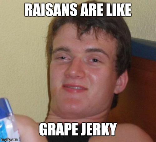 10 Guy Meme | RAISANS ARE LIKE; GRAPE JERKY | image tagged in memes,10 guy | made w/ Imgflip meme maker