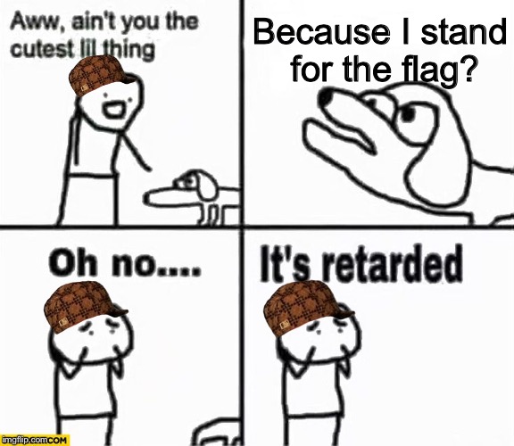 Too many on the left be like... | Because I stand for the flag? | image tagged in oh no it's retarded,scumbag,stand for the flag | made w/ Imgflip meme maker