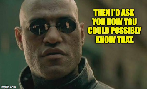 Matrix Morpheus Meme | THEN I'D ASK YOU HOW YOU COULD POSSIBLY KNOW THAT. | image tagged in memes,matrix morpheus | made w/ Imgflip meme maker