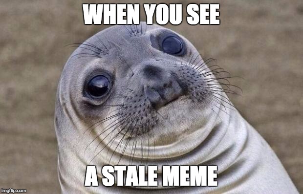 Awkward Moment Sealion | WHEN YOU SEE; A STALE MEME | image tagged in memes,awkward moment sealion | made w/ Imgflip meme maker