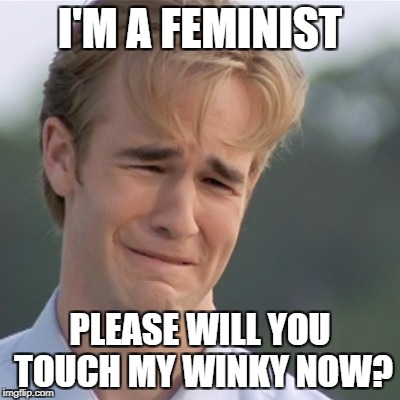 Dawson's Creek | I'M A FEMINIST; PLEASE WILL YOU TOUCH MY WINKY NOW? | image tagged in dawson's creek | made w/ Imgflip meme maker