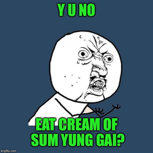 Y U No Meme | Y U NO EAT CREAM OF SUM YUNG GAI? | image tagged in memes,y u no | made w/ Imgflip meme maker