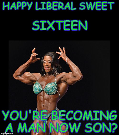 Liberal Man | HAPPY LIBERAL SWEET; SIXTEEN; YOU'RE BECOMING A MAN NOW SON? | image tagged in liberal | made w/ Imgflip meme maker