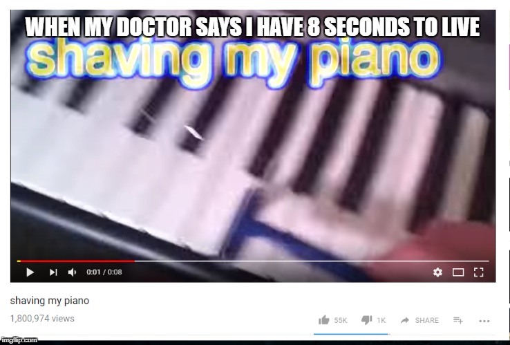 WHEN MY DOCTOR SAYS I HAVE 8 SECONDS TO LIVE | image tagged in memes,funny,youtube,video,piano | made w/ Imgflip meme maker