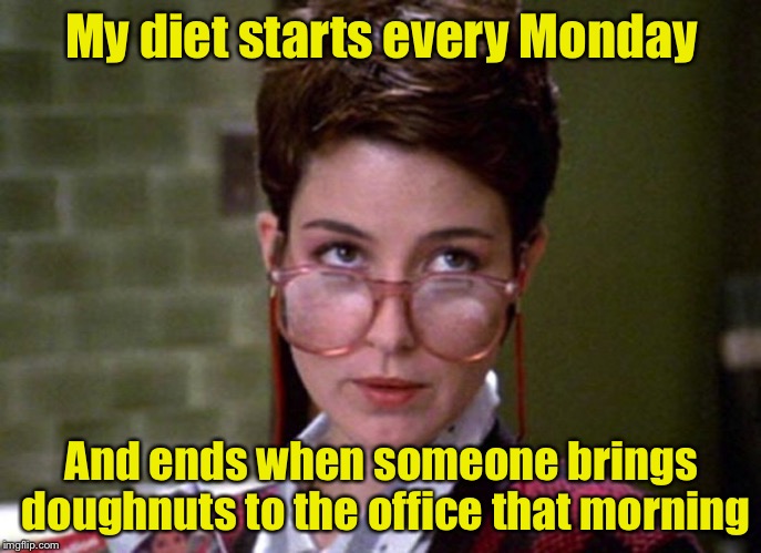 The three hour diet | My diet starts every Monday; And ends when someone brings doughnuts to the office that morning | image tagged in there's something very strange about that man,memes,dieting,diet,oh wow doughnuts | made w/ Imgflip meme maker