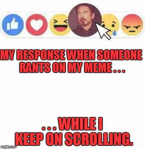 MY RESPONSE WHEN SOMEONE RANTS ON MY MEME . . . . . . WHILE I KEEP ON SCROLLING. | made w/ Imgflip meme maker