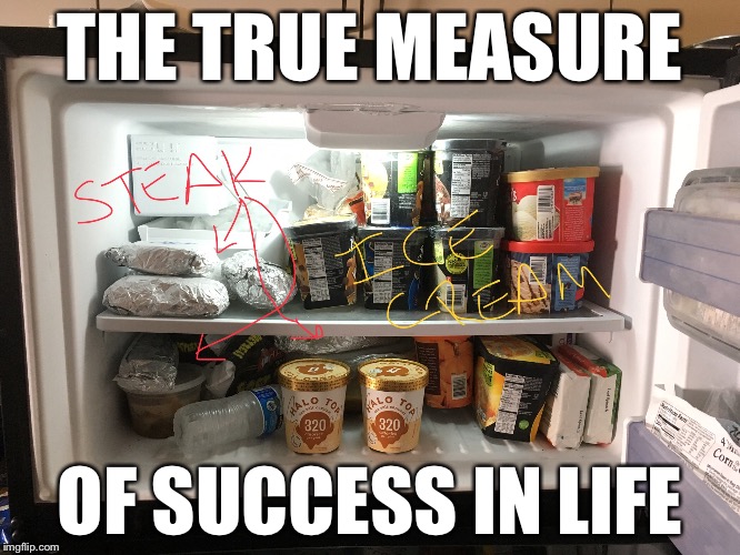 THE TRUE MEASURE; OF SUCCESS IN LIFE | image tagged in memes,funny,steak,ice cream | made w/ Imgflip meme maker