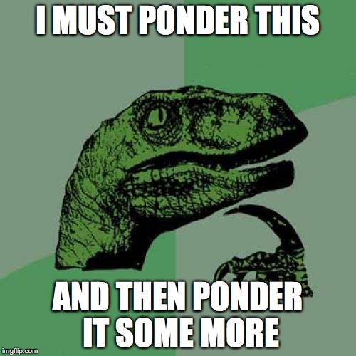 Philosoraptor | I MUST PONDER THIS; AND THEN PONDER IT SOME MORE | image tagged in memes,philosoraptor | made w/ Imgflip meme maker