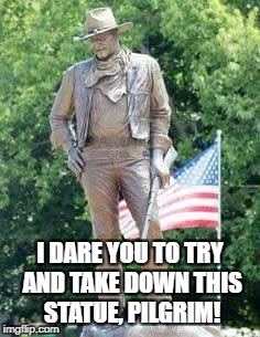I DARE YOU TO TRY AND TAKE DOWN THIS STATUE, PILGRIM! | image tagged in the duke | made w/ Imgflip meme maker