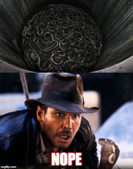 Indiana Jones nope | NOPE | image tagged in memes,indiana jones,snake | made w/ Imgflip meme maker