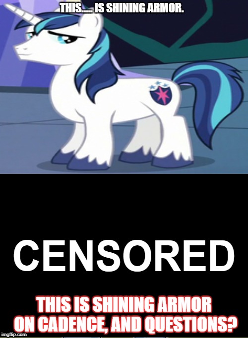 THIS..... IS SHINING ARMOR. THIS IS SHINING ARMOR ON CADENCE, AND QUESTIONS? | made w/ Imgflip meme maker