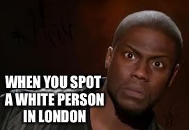 Kevin Hart | WHEN YOU SPOT A WHITE PERSON IN LONDON | image tagged in memes,kevin hart the hell | made w/ Imgflip meme maker