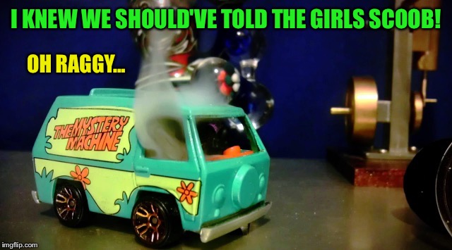 Hot wheels mystery machine | I KNEW WE SHOULD'VE TOLD THE GIRLS SCOOB! OH RAGGY... | image tagged in hot wheels mystery machine | made w/ Imgflip meme maker