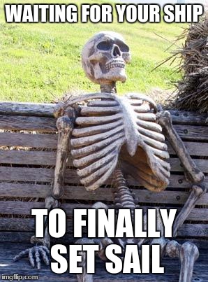 Waiting Skeleton | WAITING FOR YOUR SHIP; TO FINALLY SET SAIL | image tagged in memes,waiting skeleton | made w/ Imgflip meme maker