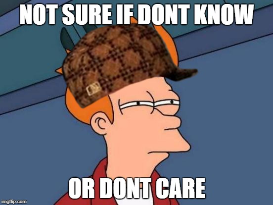 Futurama Fry | NOT SURE IF DONT KNOW; OR DONT CARE | image tagged in memes,futurama fry,scumbag | made w/ Imgflip meme maker