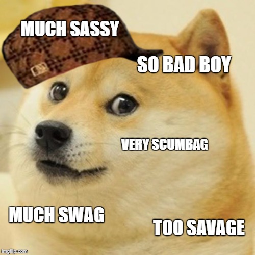 Doge | MUCH SASSY; SO BAD BOY; VERY SCUMBAG; MUCH SWAG; TOO SAVAGE | image tagged in memes,doge,scumbag | made w/ Imgflip meme maker