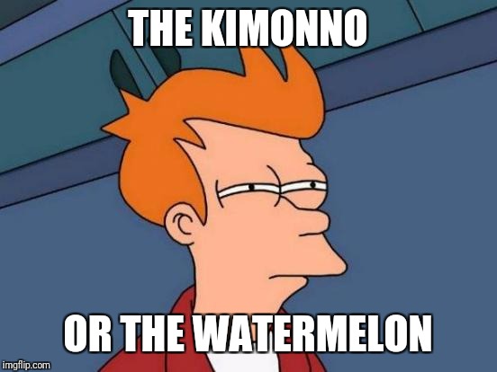 Futurama Fry Meme | THE KIMONNO OR THE WATERMELON | image tagged in memes,futurama fry | made w/ Imgflip meme maker