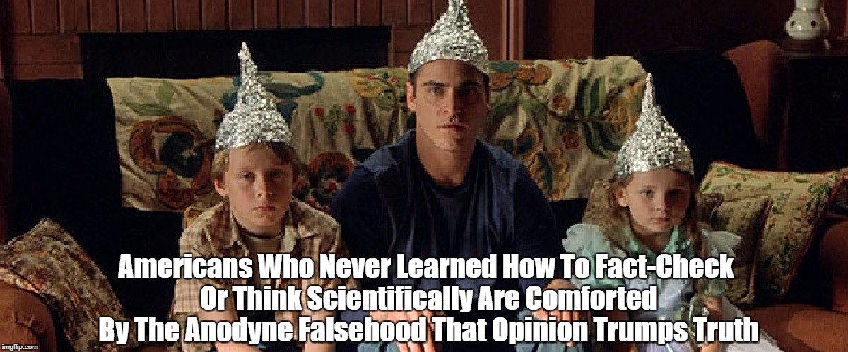 Americans Who Never Learned How To Fact-Check Or Think Scientifically Are Comforted By The Anodyne Falsehood That Opinion Trumps Truth | made w/ Imgflip meme maker