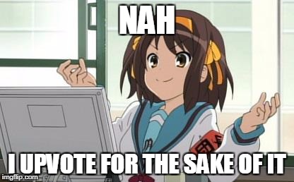 Haruhi Computer | NAH I UPVOTE FOR THE SAKE OF IT | image tagged in haruhi computer | made w/ Imgflip meme maker