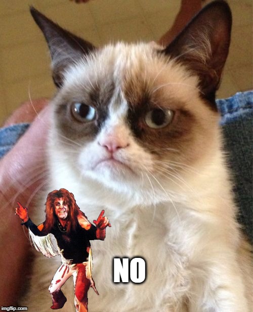 NO | image tagged in ozzy osbourne,grumpy cat,halloween,heavy metal | made w/ Imgflip meme maker