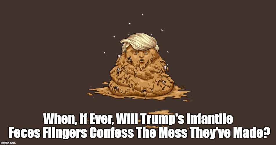 "When Will Trump's Infantile Feces Flingers Confess The Mess?" | When, If Ever, Will Trump's Infantile Feces Flingers Confess The Mess They've Made? | image tagged in deplorable donald,despicable donald,dishonorable donald,despotic donald,dishonest donalt,devious donald | made w/ Imgflip meme maker