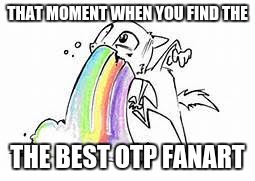 Fandom feels | THAT MOMENT WHEN YOU FIND THE; THE BEST OTP FANART | image tagged in fandom feels | made w/ Imgflip meme maker