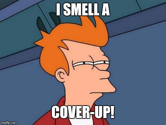 Futurama Fry Meme | I SMELL A COVER-UP! | image tagged in memes,futurama fry | made w/ Imgflip meme maker