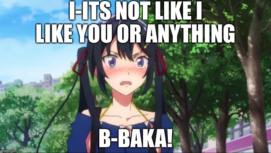 Textbook Tsundere (#2) | I-ITS NOT LIKE I LIKE YOU OR ANYTHING; B-BAKA! | image tagged in anime,tsundere,blushing,memes,anime meme | made w/ Imgflip meme maker