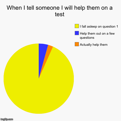 When I tell someone I will help them on a test | image tagged in funny,pie charts | made w/ Imgflip chart maker