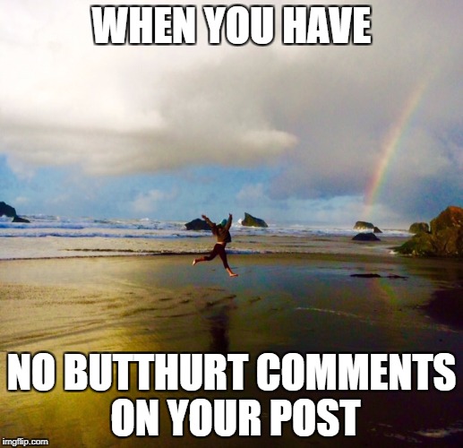 doing it right | WHEN YOU HAVE; NO BUTTHURT COMMENTS ON YOUR POST | image tagged in doing it right | made w/ Imgflip meme maker