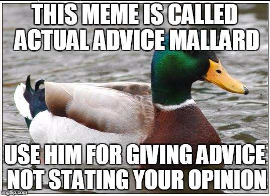 Actual Advice Mallard Meme | THIS MEME IS CALLED ACTUAL ADVICE MALLARD; USE HIM FOR GIVING ADVICE NOT STATING YOUR OPINION | image tagged in memes,actual advice mallard | made w/ Imgflip meme maker