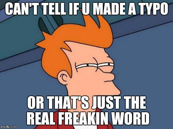 Futurama Fry |  CAN'T TELL IF U MADE A TYPO; OR THAT'S JUST THE REAL FREAKIN WORD | image tagged in memes,futurama fry | made w/ Imgflip meme maker