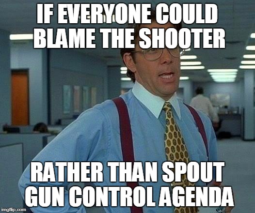 That Would Be Great Meme | IF EVERYONE COULD BLAME THE SHOOTER; RATHER THAN SPOUT GUN CONTROL AGENDA | image tagged in memes,that would be great | made w/ Imgflip meme maker
