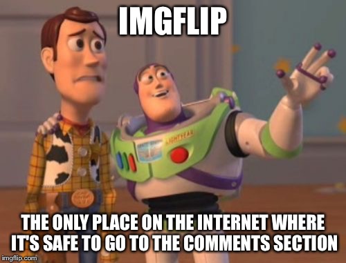 Go ahead, it's fine | IMGFLIP; THE ONLY PLACE ON THE INTERNET WHERE IT'S SAFE TO GO TO THE COMMENTS SECTION | image tagged in memes,x x everywhere | made w/ Imgflip meme maker