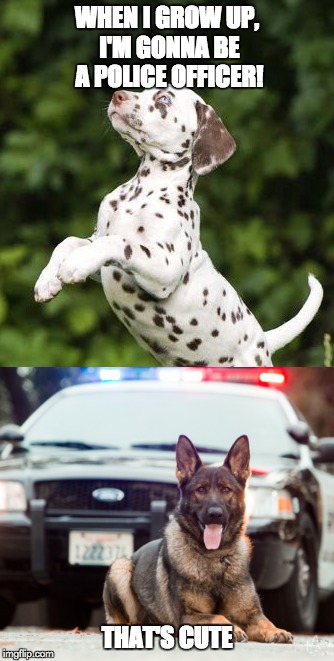 Police vs. Fire | WHEN I GROW UP, I'M GONNA BE A POLICE OFFICER! THAT'S CUTE | image tagged in police,fire | made w/ Imgflip meme maker