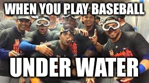Mets celebration | WHEN YOU PLAY BASEBALL; UNDER WATER | image tagged in mets celebration | made w/ Imgflip meme maker