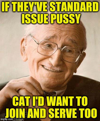 IF THEY'VE STANDARD ISSUE PUSSY CAT I'D WANT TO JOIN AND SERVE TOO | made w/ Imgflip meme maker