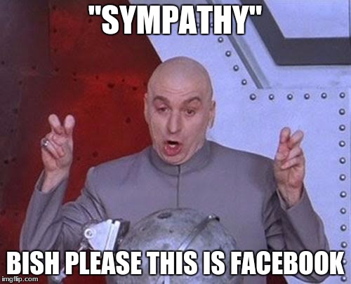 "SYMPATHY" BISH PLEASE THIS IS FACEBOOK | image tagged in memes,dr evil laser | made w/ Imgflip meme maker