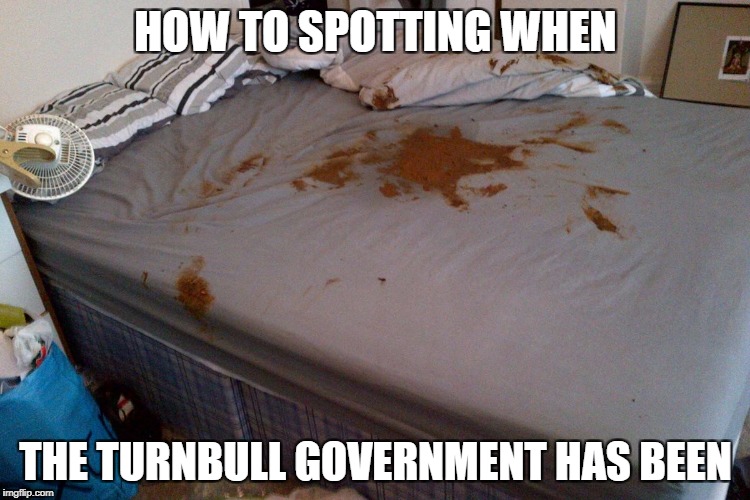 HOW TO SPOTTING WHEN; THE TURNBULL GOVERNMENT HAS BEEN | image tagged in stained sheets | made w/ Imgflip meme maker