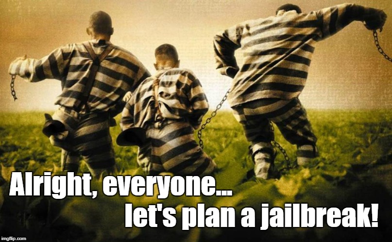 Jailbreak | Alright, everyone... let's plan a jailbreak! | image tagged in jail,escape,prison escape | made w/ Imgflip meme maker