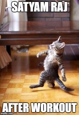 Cool Cat Stroll | SATYAM RAJ; AFTER WORKOUT | image tagged in memes,cool cat stroll | made w/ Imgflip meme maker