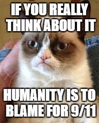 IF YOU REALLY THINK ABOUT IT HUMANITY IS TO BLAME FOR 9/11 | made w/ Imgflip meme maker