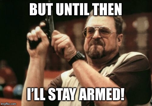 Am I The Only One Around Here Meme | BUT UNTIL THEN I’LL STAY ARMED! | image tagged in memes,am i the only one around here | made w/ Imgflip meme maker