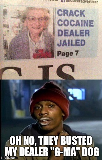 Ye ol' time crack dealin' | OH NO, THEY BUSTED MY DEALER "G-MA" DOG | image tagged in crack dealer | made w/ Imgflip meme maker