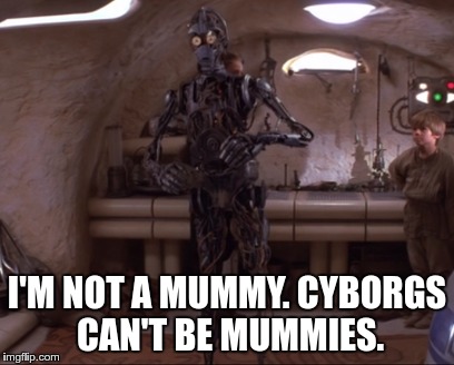 I'M NOT A MUMMY. CYBORGS CAN'T BE MUMMIES. | image tagged in c3po,mummy,star wars | made w/ Imgflip meme maker