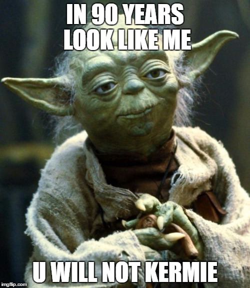 Star Wars Yoda | IN 90 YEARS LOOK LIKE ME; U WILL NOT KERMIE | image tagged in memes,star wars yoda | made w/ Imgflip meme maker