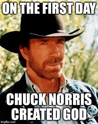 Chuck Norris Meme | ON THE FIRST DAY; CHUCK NORRIS CREATED GOD | image tagged in memes,chuck norris | made w/ Imgflip meme maker